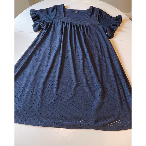 Lane Bryant Eyelet Dress Blue Square Neck Short Flutter Sleeves Sz 18 Stretch - Picture 8 of 10